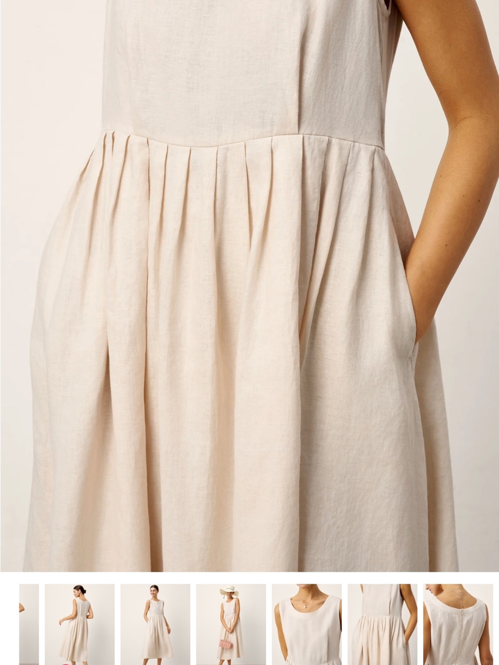 Lintico 100% Linen Sleeveless Crew Neck
Waist Pleated Midi Dress SELENE S - Picture 2 of 6